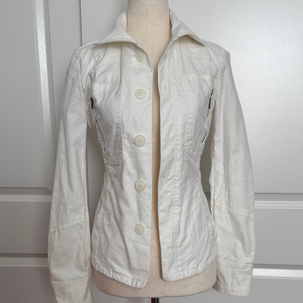 NWOT London Jean VS Safari Jacket Utility Coat Fitted Pleated White Cotton 0 XS
